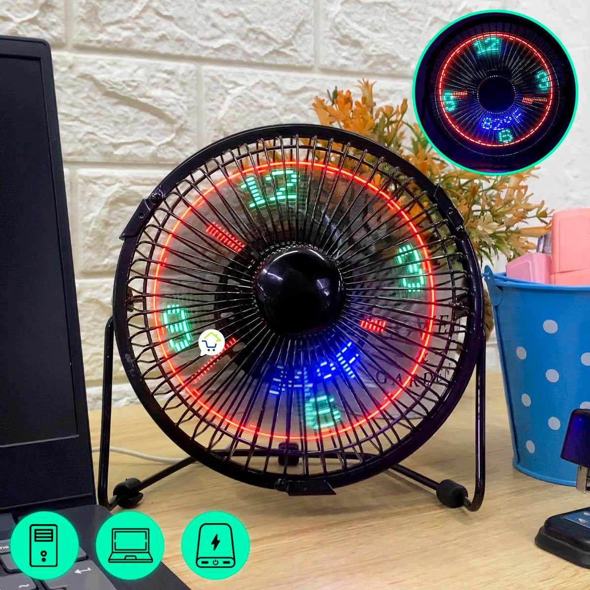 Ventilador + Reloj LED USB